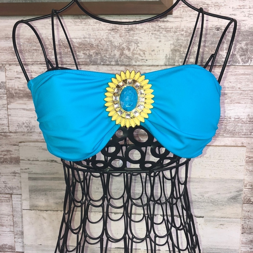 Victoria’s Secret swim suit bikini top large pendant size small blue and yellow‌